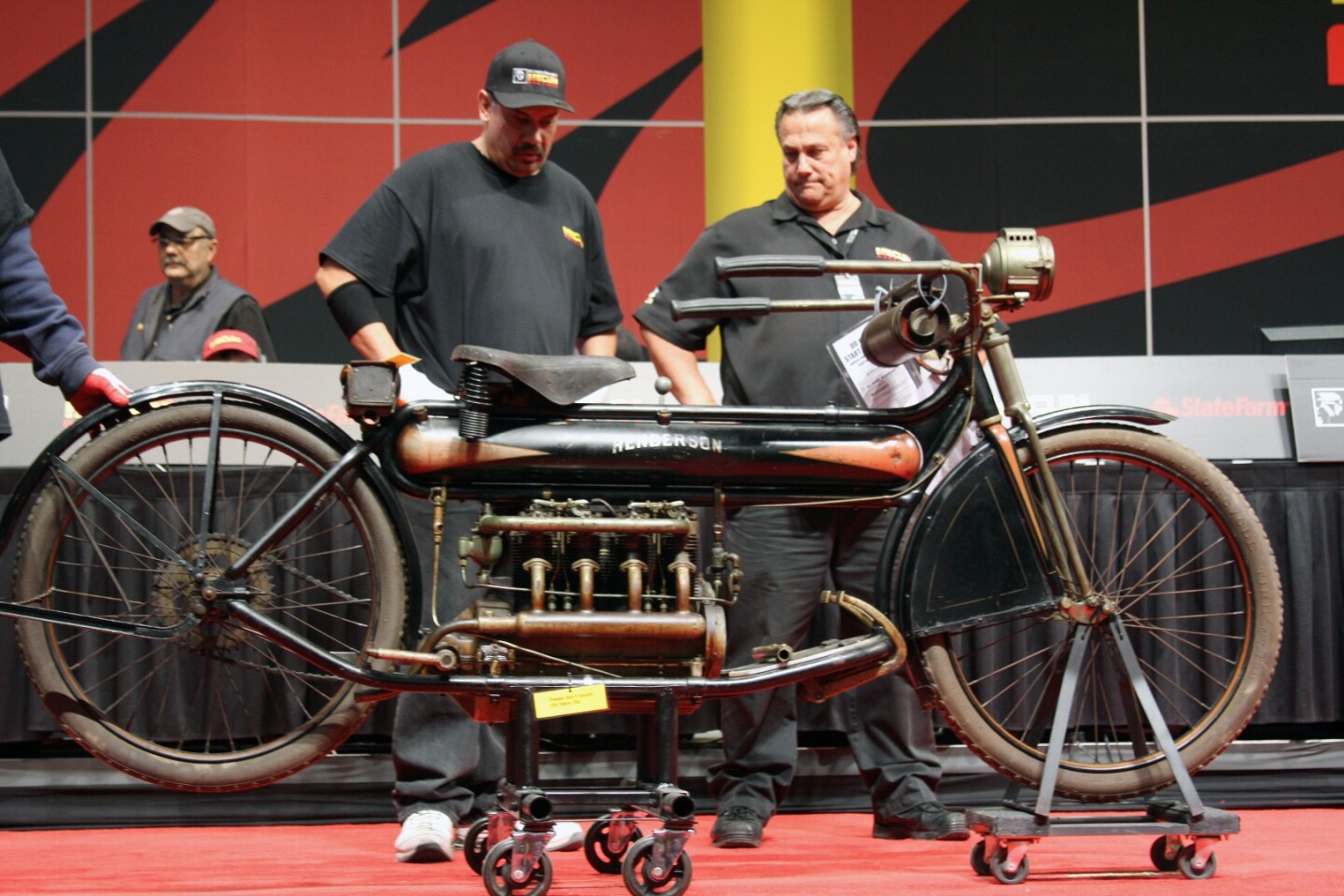 A completely original, unrestored 115-year-old motorcycle. This 57 cubic inch (934 cc) F-head four-cylinder Henderson sold with both the original paint and the original tires.