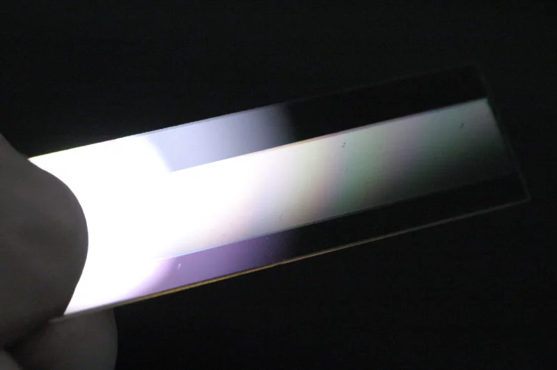 A waveguide device for a holographic video monitor under construction at BYU (Photo: D. Smalley/BYU)