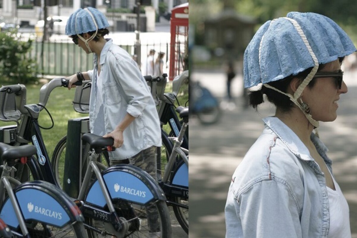 The Paper Pulp Helmet offers an affordable recyclable bicycle helmet for use with bike sharing schemes