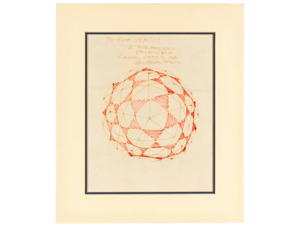 Drawing of 'A four-frequency geodesic grid' signed by 'Buckminster Fuller', September 1980. | Sold for: $2,682 (£2,125) by Christie's on July 16, 2020