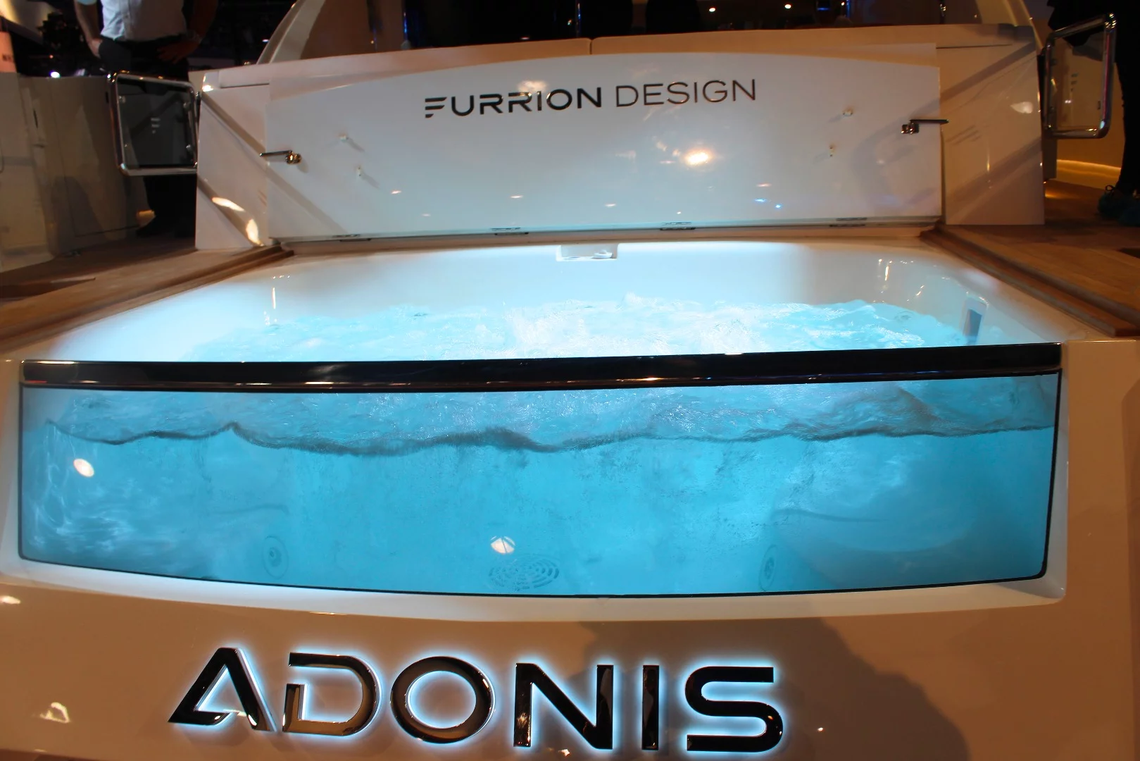 The first thing you see when walking up the steps to the Adonis deck is a cozy hot tub