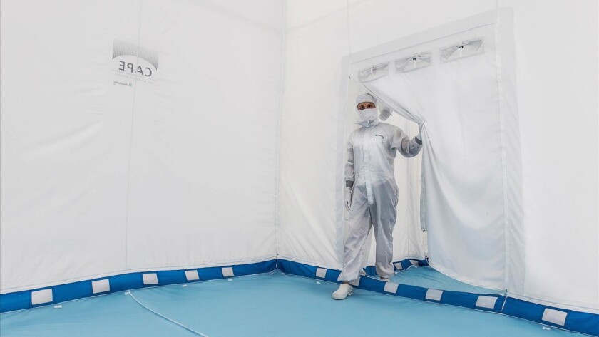 The environment inside the CAPE tent is said to meet ISO class 1 air-cleanliness standards