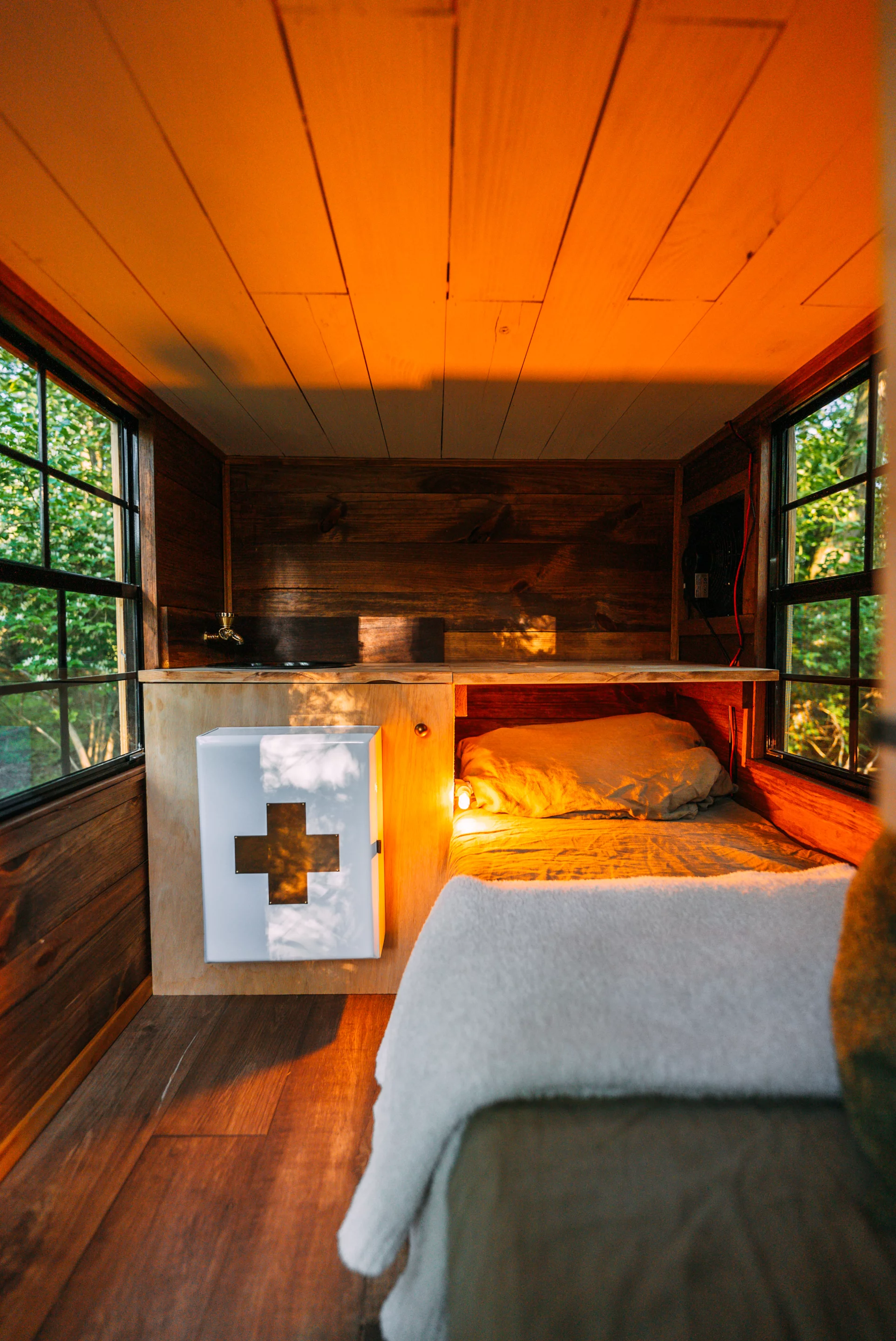 The micro-camper's interior is arranged in one room and measures just 21 sq ft (1.95 sq m)