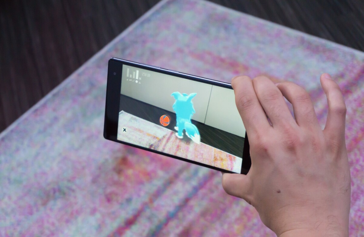 An example of a (non-Pokémon) AR character interacting with a real environment on the Phab2 Pro
