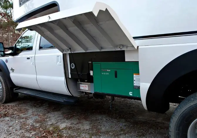 A Cummins diesel generator powers certain appliances