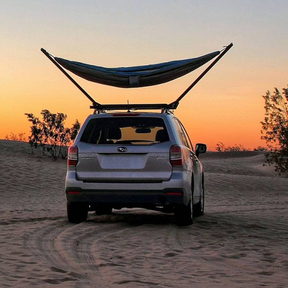TrailNest elevates hammocks to the car roof top