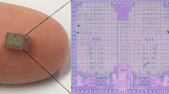 A full-duplex transceiver on an integrated circuit could realize vastly increased data exchange capacities in mobile networks (Photo: Jin Zhou, Harish Krishnaswamy/University of Columbia)