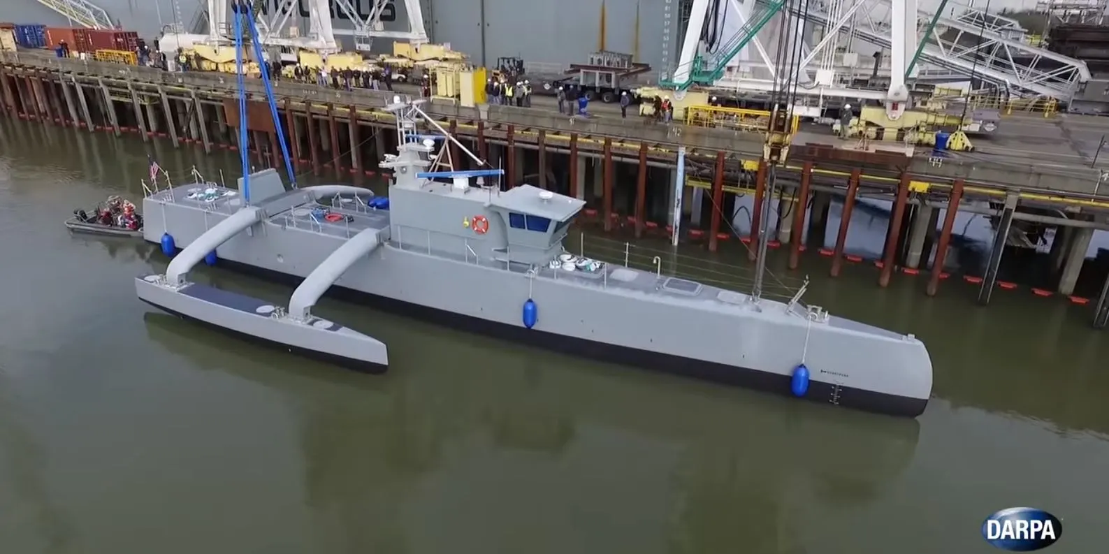Sea Hunter is equipped with a temporary pilot house for the sea tests
