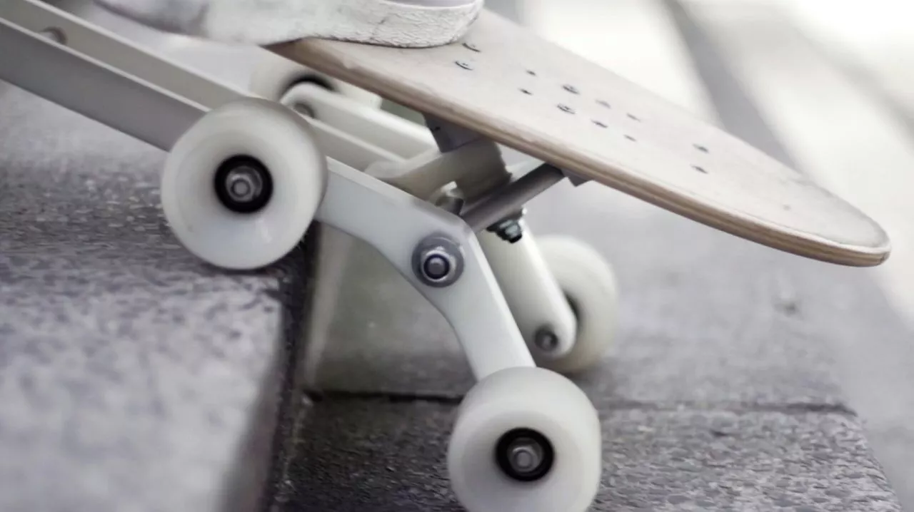 A close-up view of the stair-descending mechanism in use