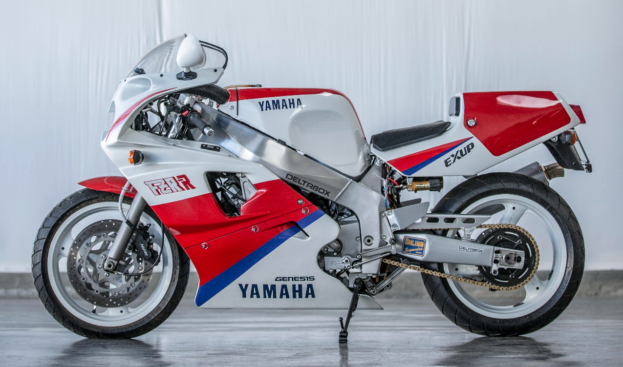 This bike is one of the homologation specials built for the 1991 World Superbike Championships. Only 500 were built, and only 30 got to the United States. The engine has such niceties as two-ring pistons, titanium con-rods, 38mm flat-slide Mikuni carburetors with Yamaha's EXUP valve downstream of the header pipes ensuring that, even though tuned for 121bhp, the motor possessed adequate tractability for road use. This particular bike sold at Bonhams with 74 miles on the odometer for $34,500 while a second bike was offered at Mecum with 8,710 miles and sold for half that price, fetching $17,050.