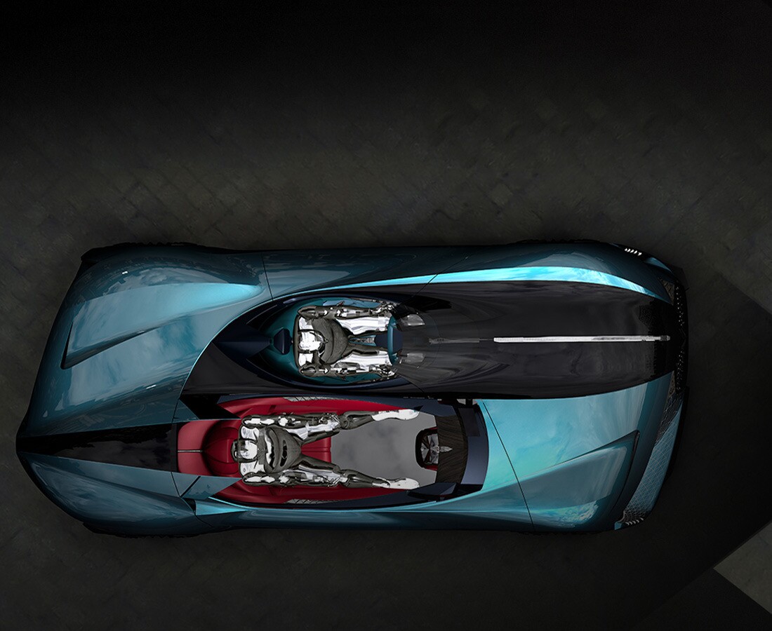 DS puts the driver forward in an open-top cockpit, with the passenger farther back inside a glass-topped cabin area