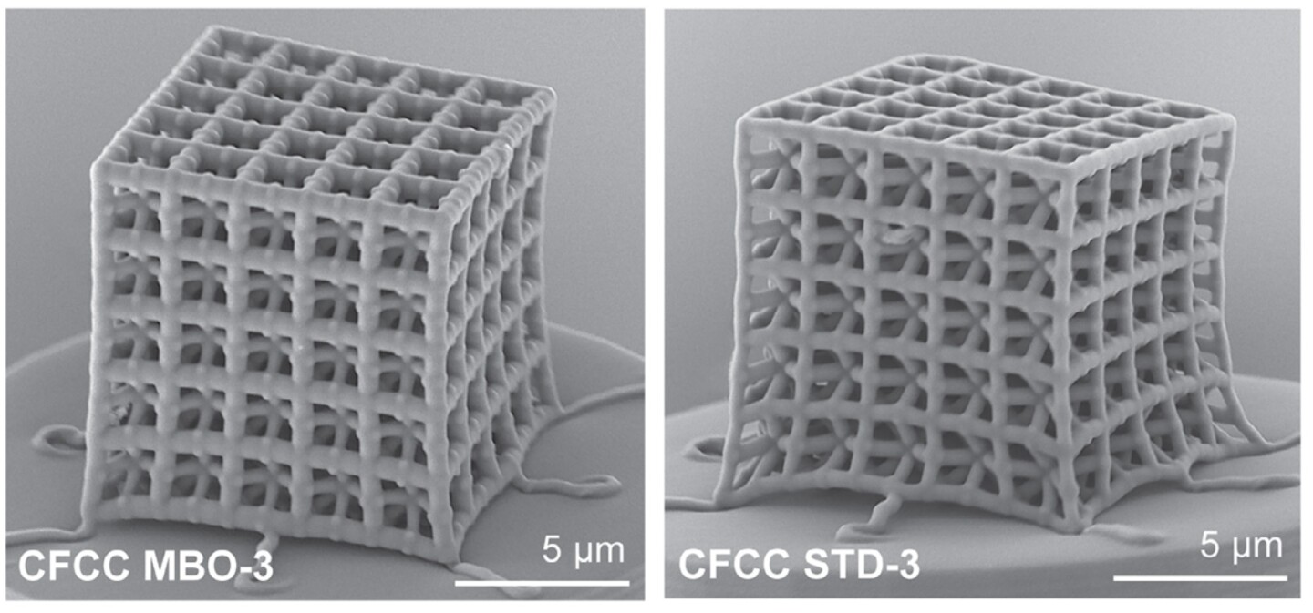 Close-ups of the nanomaterial lattic designs from a field emission scanning electron microscope