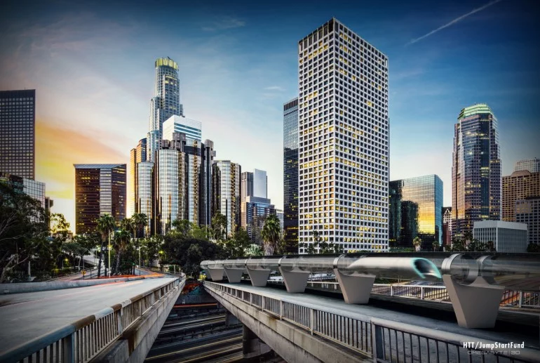 Concept rendering of a Hyperloop track in Los Angeles (Image: Hyperloop Transportation Technologies)