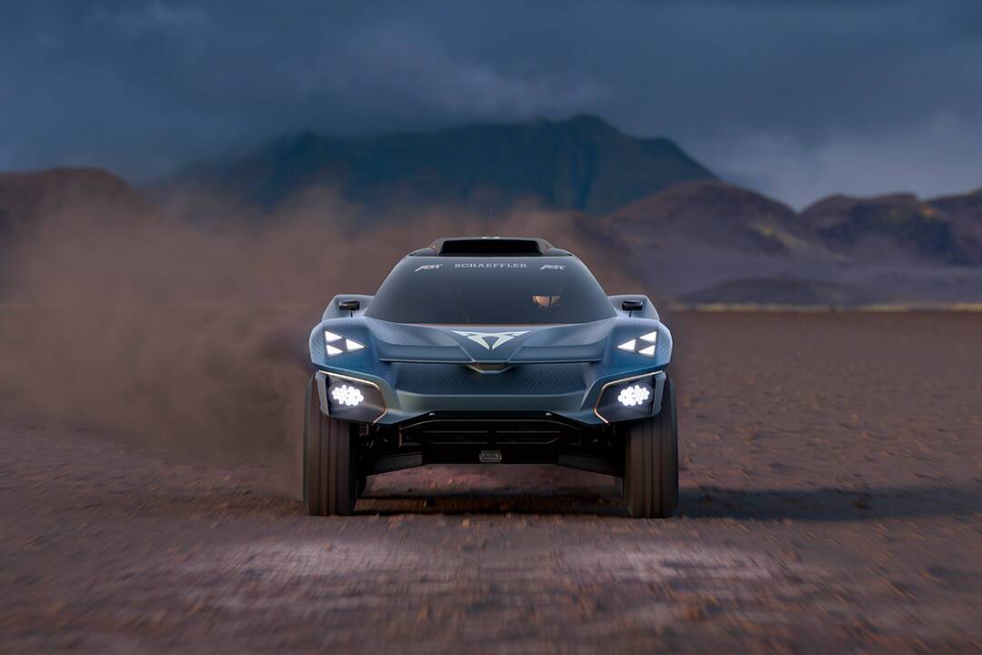 The triangular headlights over top lower light clusters give the Tavascan concept a very distinctive face