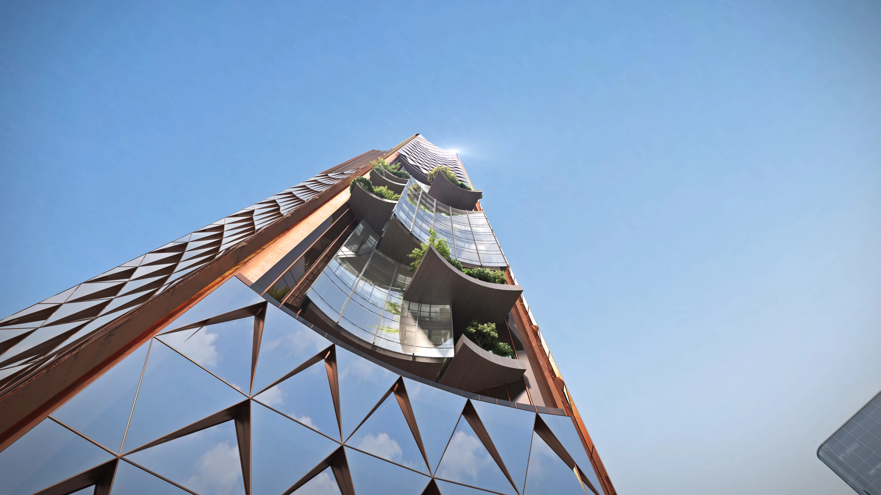 The Nanjing Nexus' unusual form is designed to reduce wind loads and optimize the building's solar performance