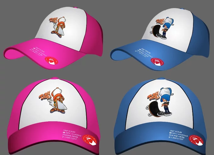 Tappy cap designs. Surfer Girl and Skater Boy.