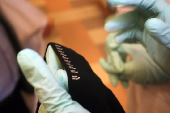 Chemical-sensing electrodes printed directly on the inside elastic waistband of underwear. (Image: UC San Diego / Daniel Kane)