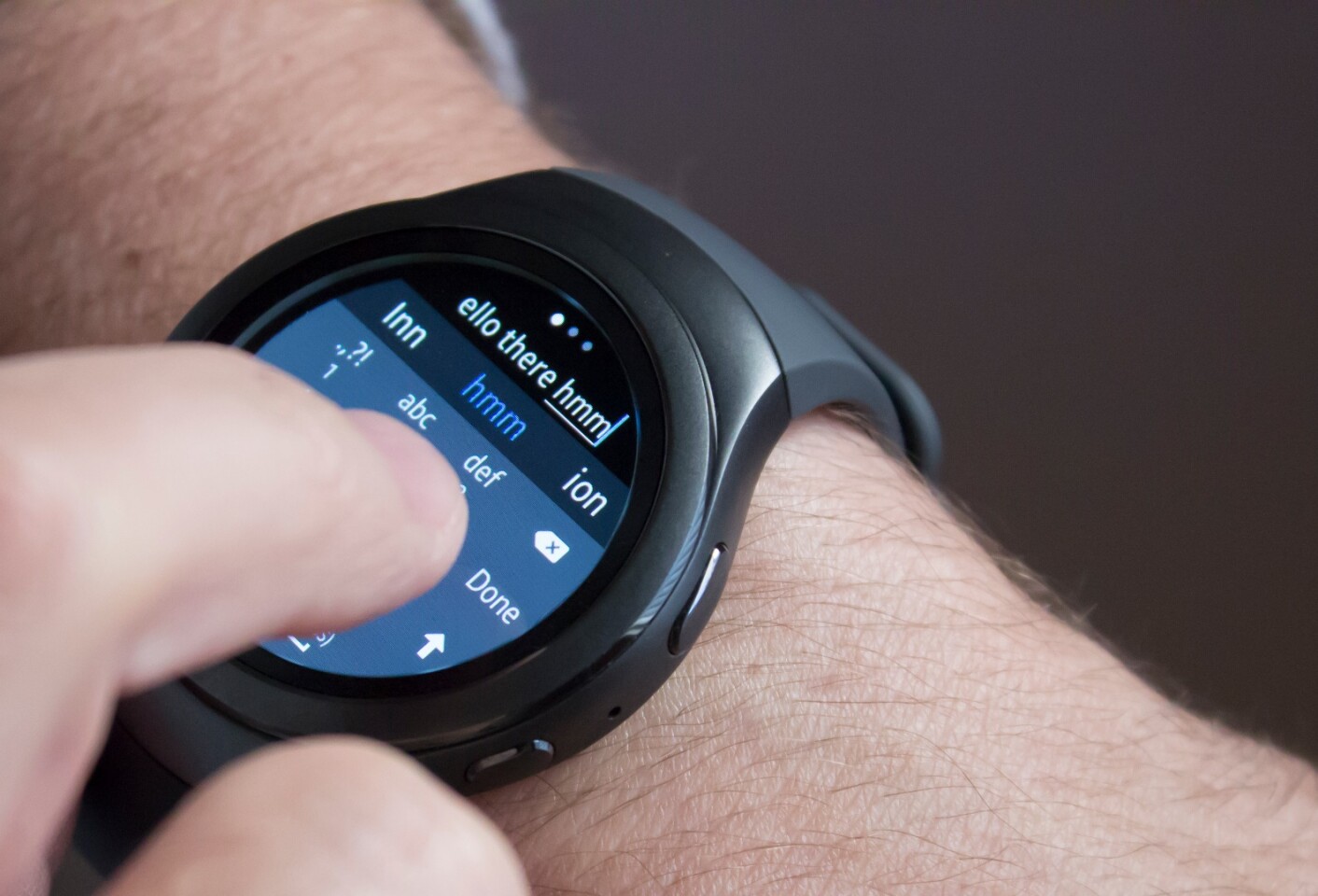 The Gear S2 has a virtual keyboard that can be handy in a pinch