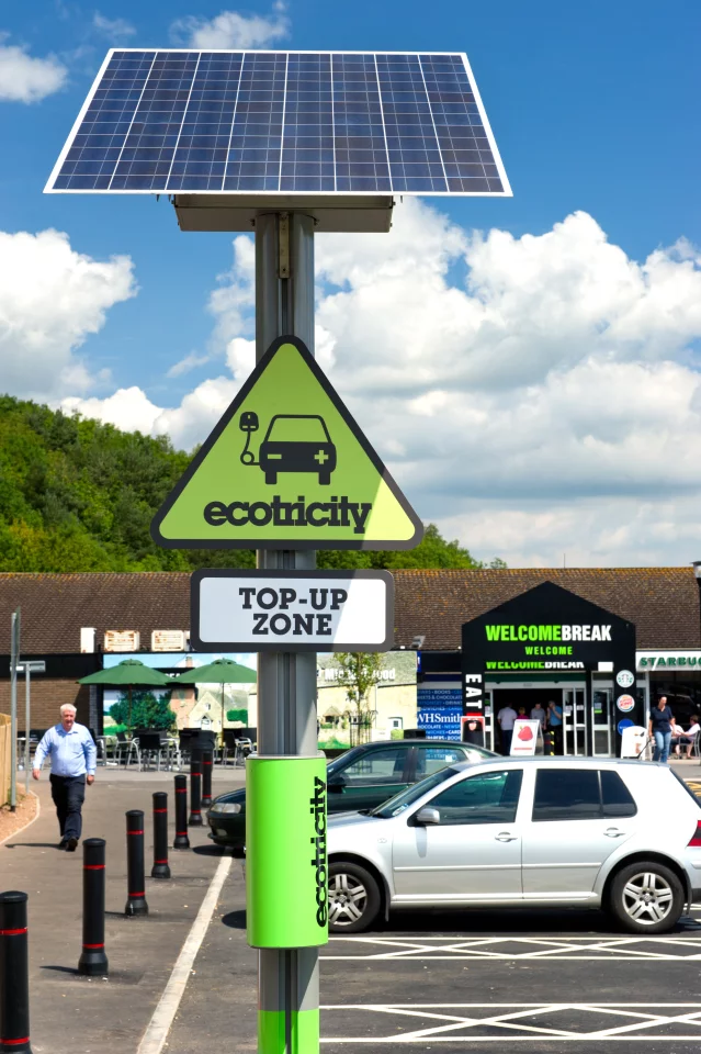 Each Welcome Break charging post will be situated at the motorway service station entrance