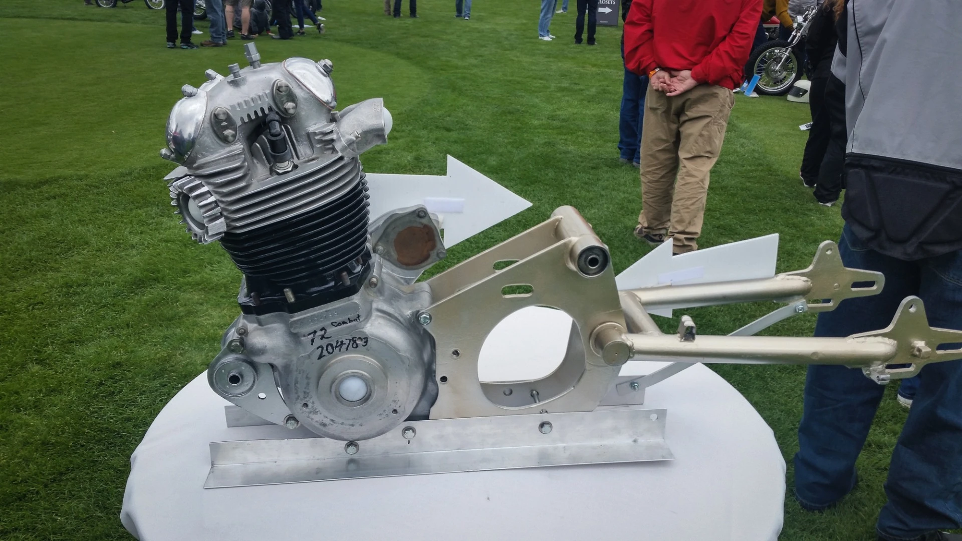 A Norton engine on display at the Quail Motorcycle Gathering