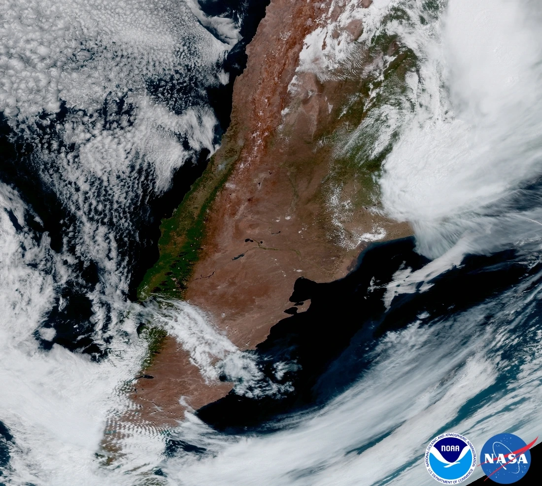 Image of Argentina and South America with storms visible in the northeast of the image