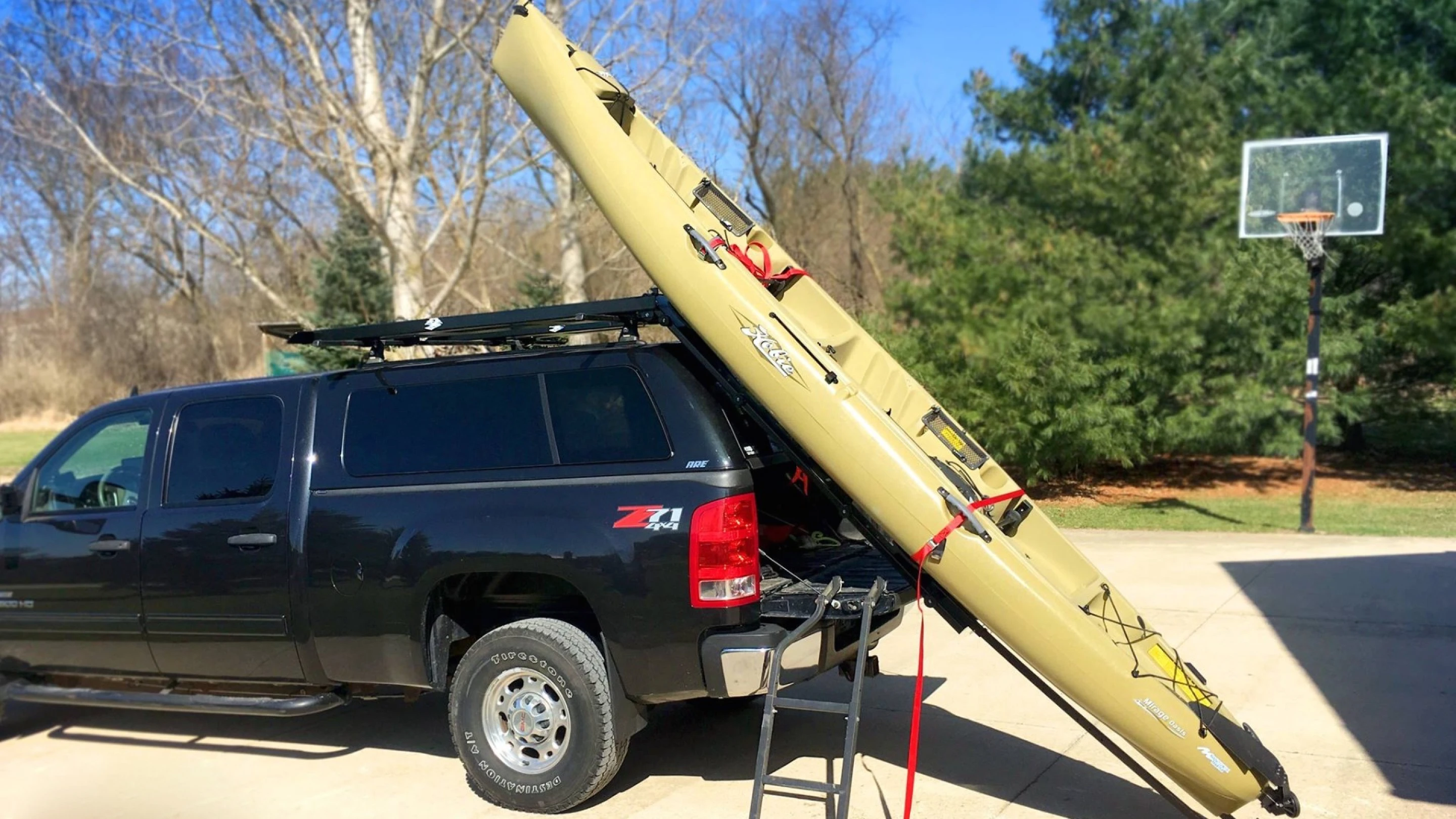 EZ Rec Rack pivots for easier kayak-loading