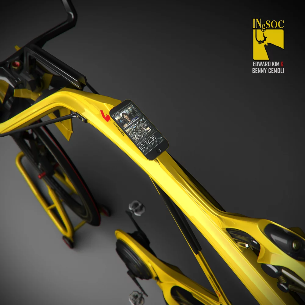 There's a smartphone dock on the hump of the upper part of the frame to keep the rider in touch with the world while on the move or perhaps act as a GPS or wireless performance monitor