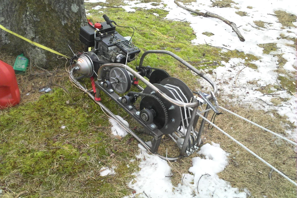 The homemade sled-and-rider-towing winch (Photo: Josh Smith)