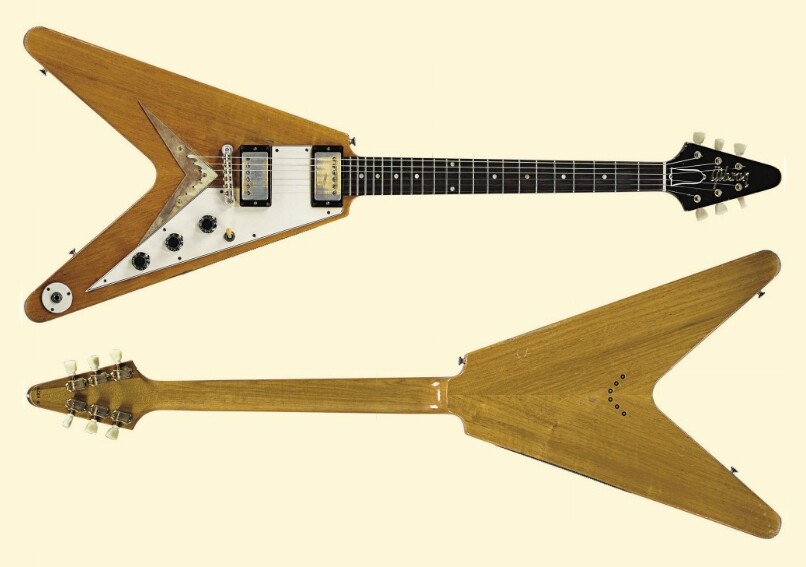 The original run of Gibson's Flying V saw just 98 instruments produced between 1958 and 1959 before production was cancelled due to lack of interest and its relatively high price for the time – $247.50 – the same price as a Les Paul Standard. This 1959 Gibson Flying V sold for $182,500 at a Christies auction on 3 April, 2009