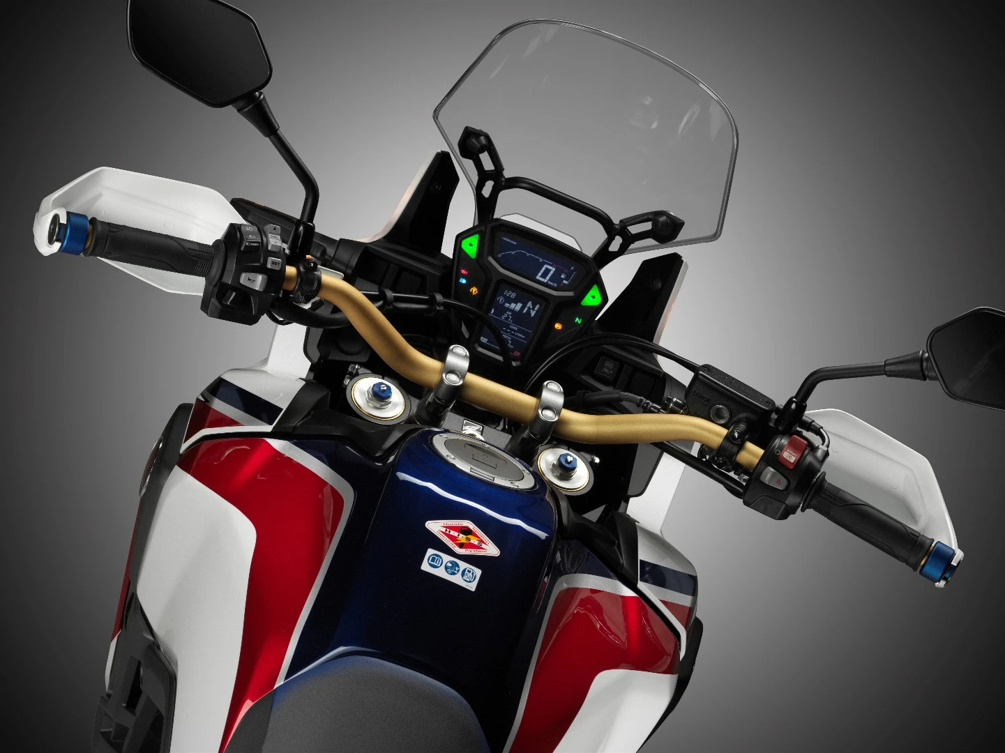 Two LCD screens include digital speedometer, tachometer, gear indicator, fuel level, temperature level and a comprehensive trip computer