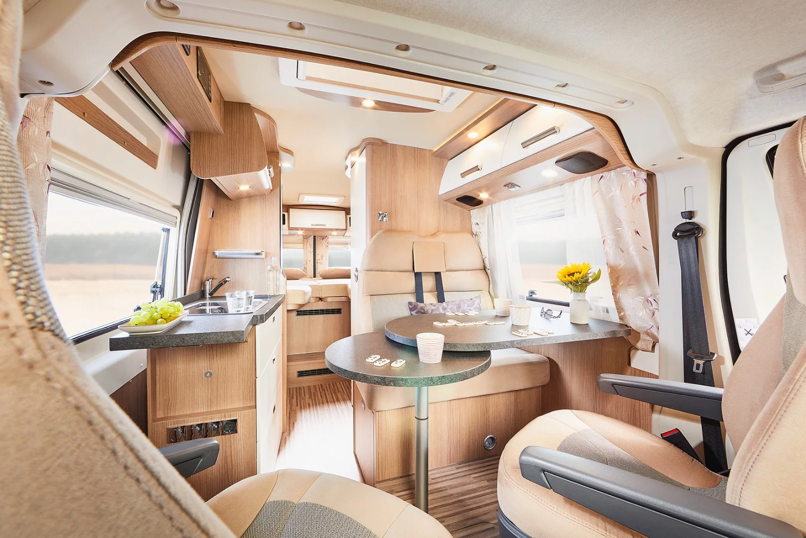 This photo of a different Malibu van shows the usual roof separation between the driver cab and the camper cabin