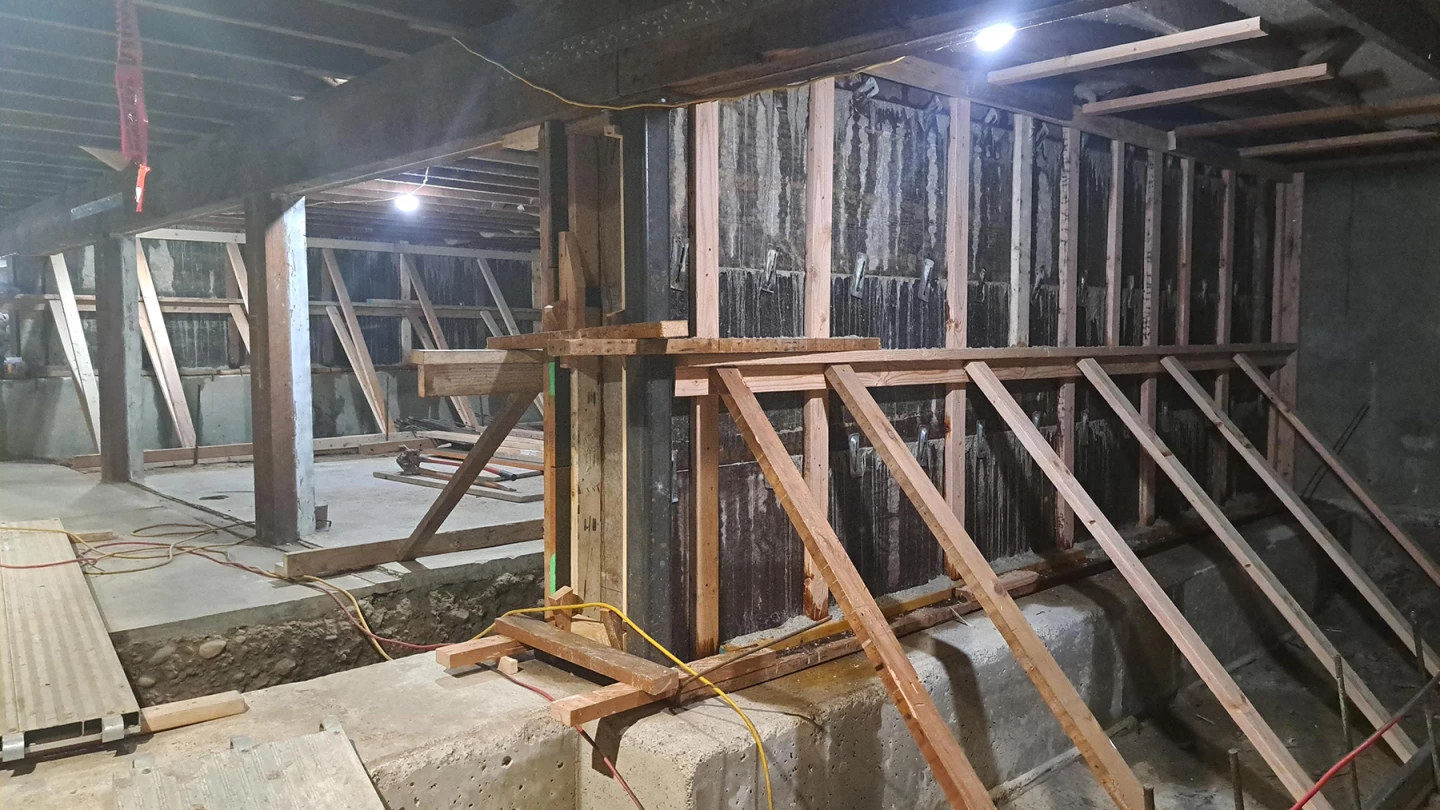 A new shear wall cast and finished with C-Crete concrete in the Seattle building