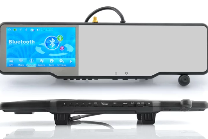 The Complete Car Bluetooth Rearview Mirror Kit turns a rearview mirror into an in-car entertainment hub