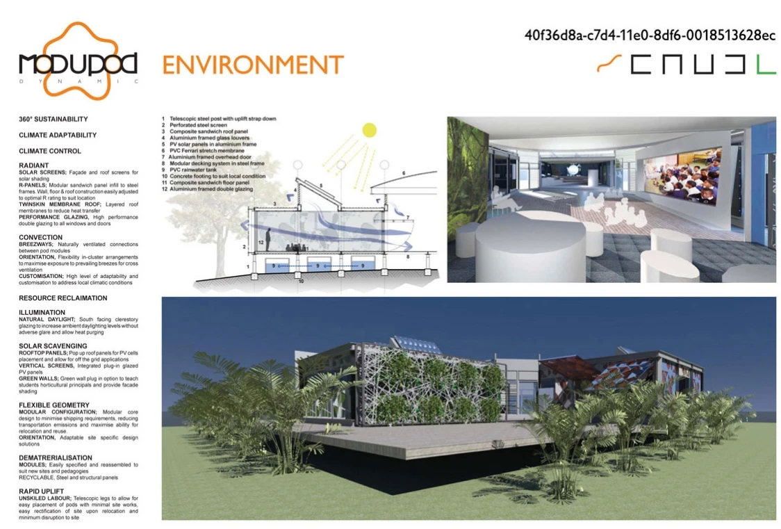 All aspects of the MODUPOD concept meet the a spectrum of curriculum needs, site topographies and climatic conditions