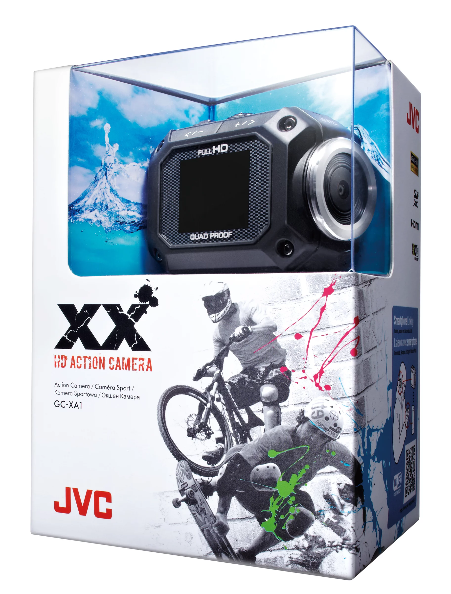 The JVC GC-XA1 ADIXXION action cam retail pack