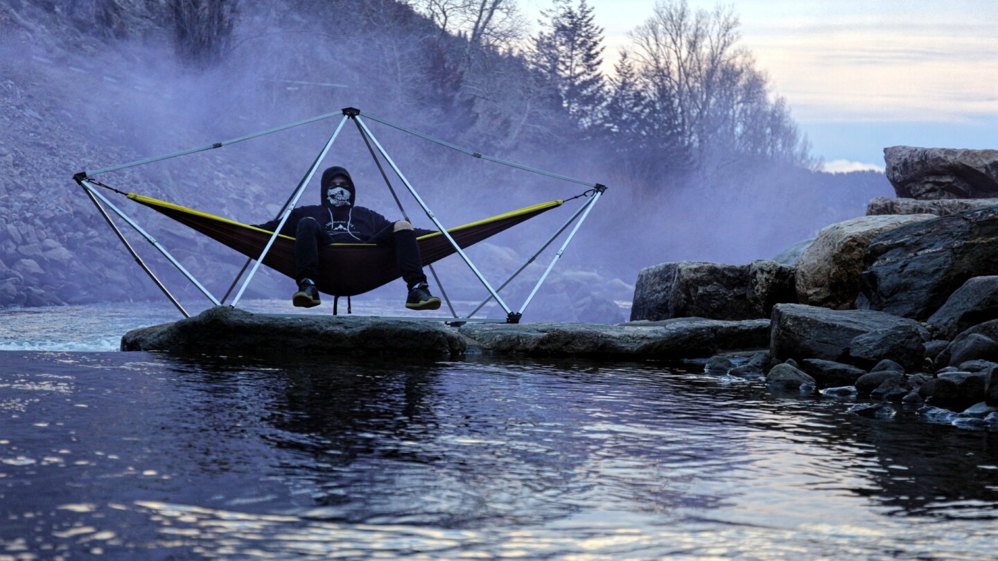 The aptly named Hang Solo uses a lightweight frame to suspend one's existing hammock in any location