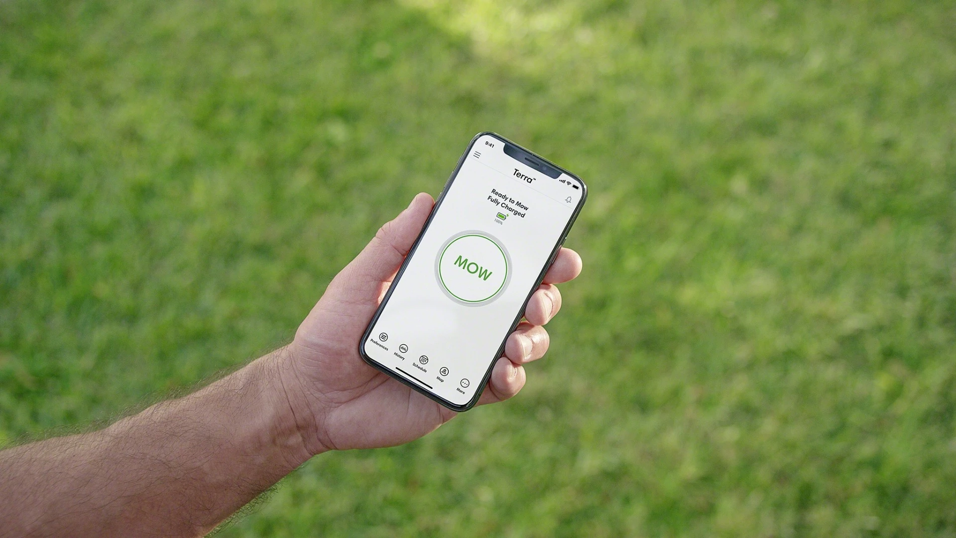 iRobot's Terra robot mower can be wirelessly controlled using the company's Home smartphone app