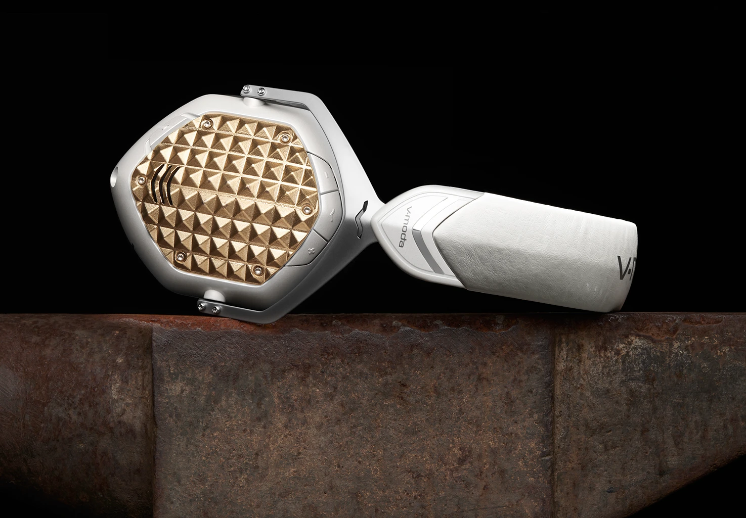 V-Moda's Crossfade Wireless headphones in white with 3D-printed shields