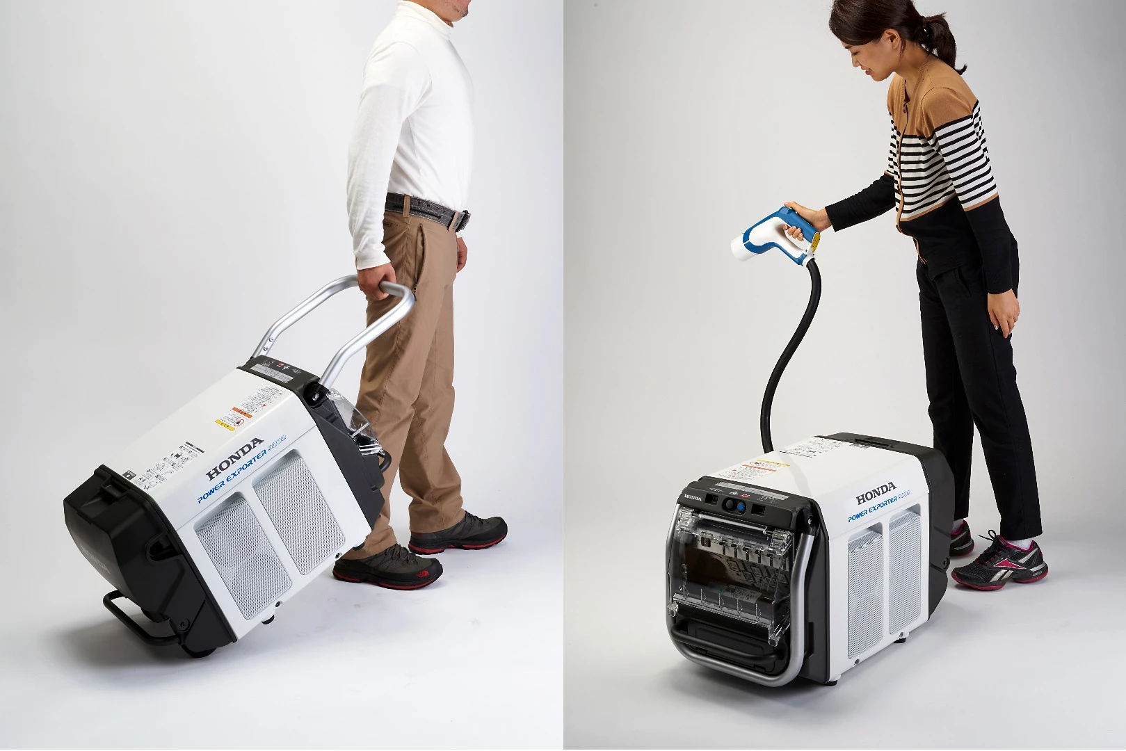 The technology for the Lib-AID E500 was first seen in the Power Exporter 9000, a device conceived to bridge the gap between the home and the power generation potential of the Honda Clarity FCV.