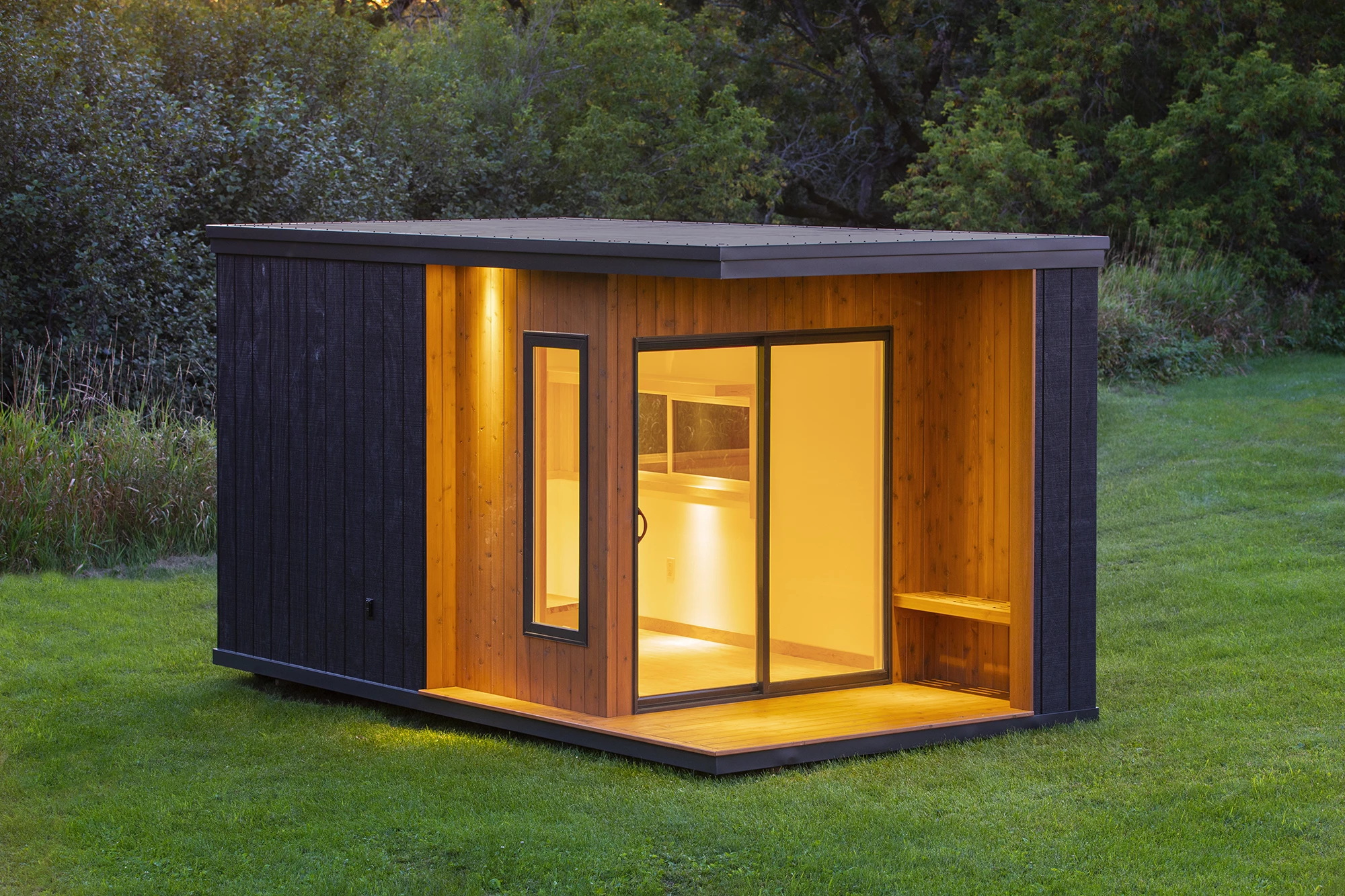 The EscapeSpace Studio is also available in a version with less glazing but a small porch area