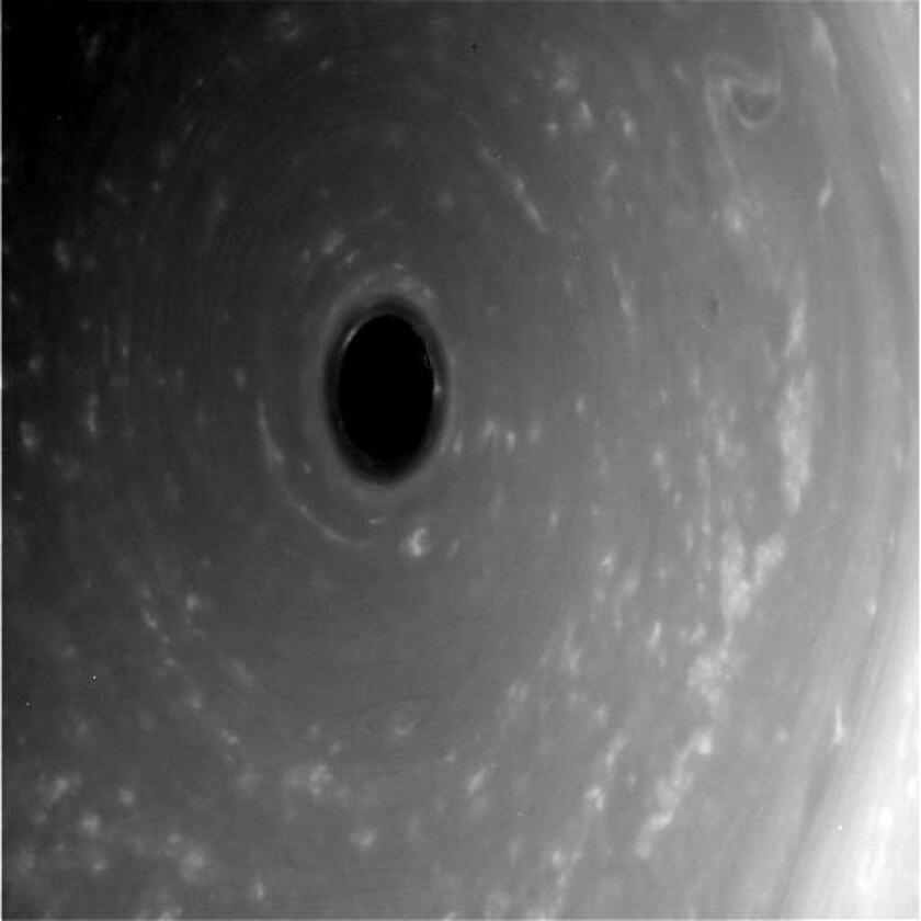 Saturn's north polar vortex as seen by Cassini during its April 16 Grand Finale dive