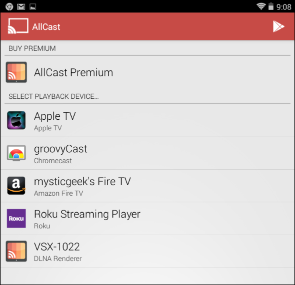 Select Fire TV from the list of devices to stream to