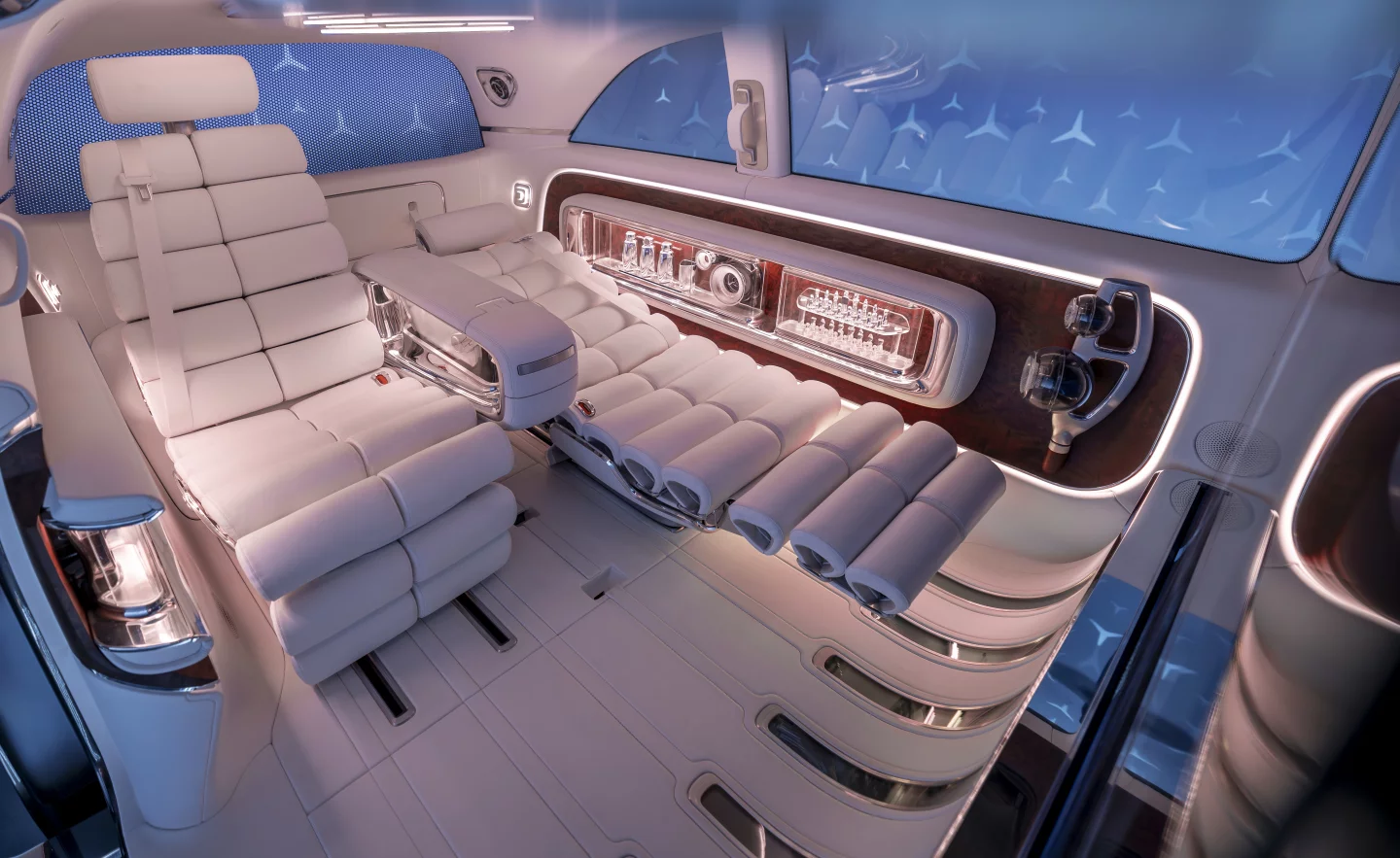 The funky tubular recliners double as single beds