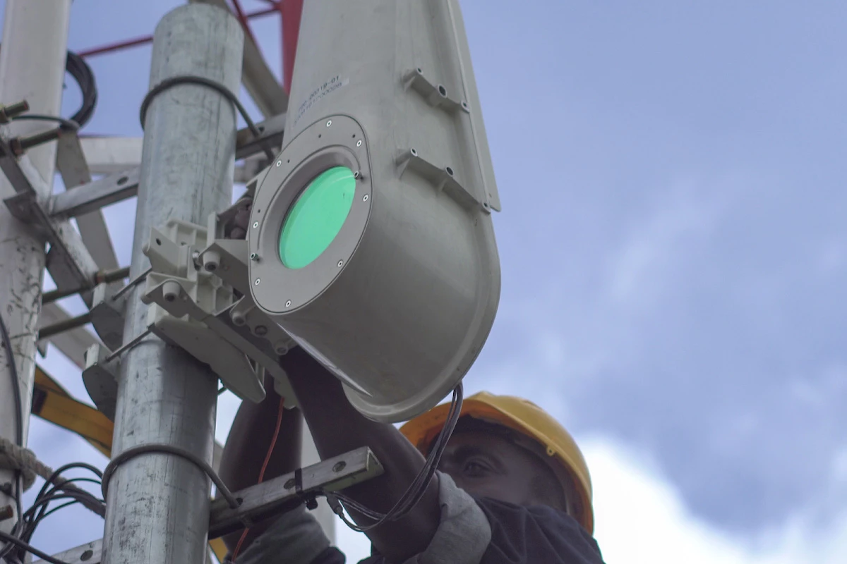 The current Taara Lightbridge system uses these traffic-signal-sized transmitters to send data via beams of light over distances of up to 12.4 miles