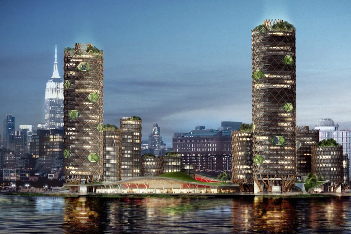 The proposed Pier 40 development would comprise 19 timber towers, designed to remain in use even when sea levels rise