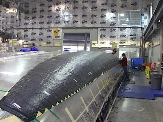 A completed sail is ready for the heating process