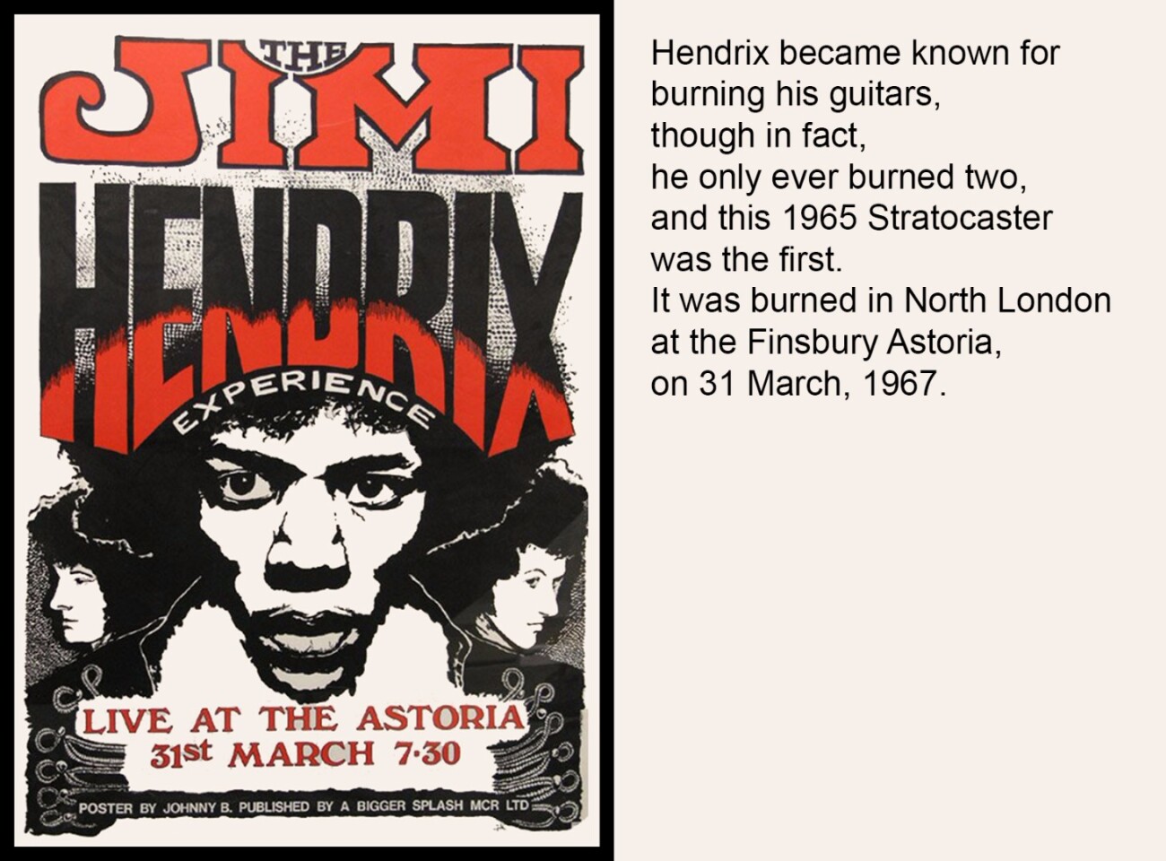 The promotional poster for the famous gig (no image available of the guitar)