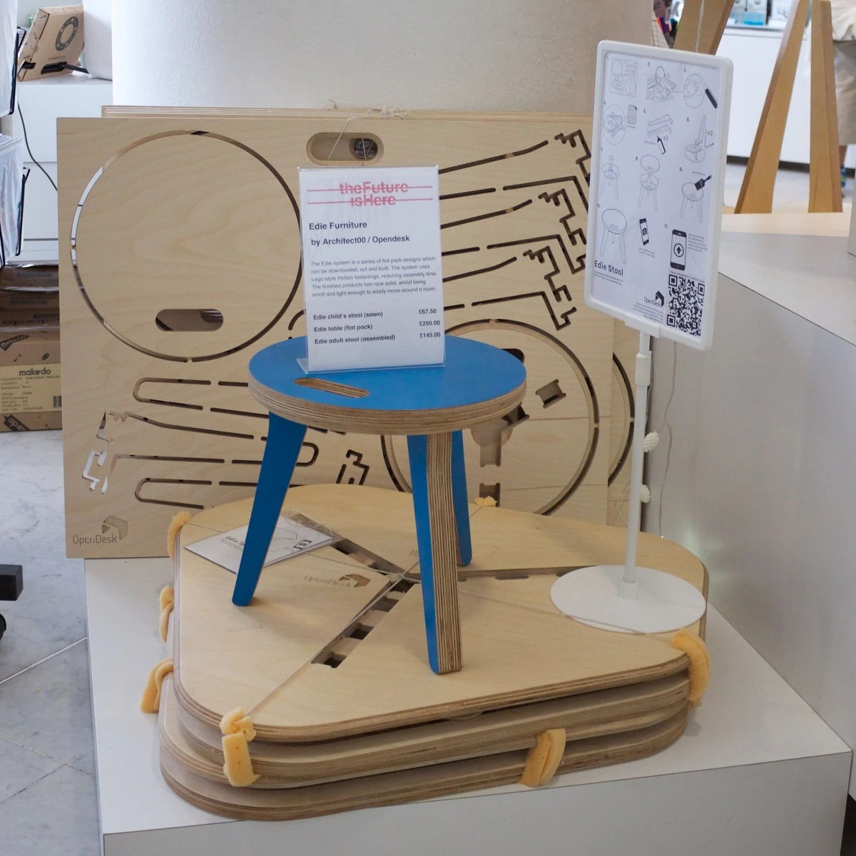 Once an OpenDesk design is downloaded, users can take the design to a CNC mill or digital fabricator, get it cut out, take the parts home and start building