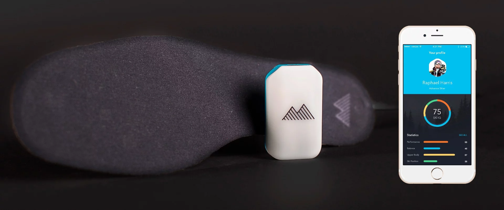 The Carv system consists of an insert that goes inside a ski boot and a monitor that goes on the outside