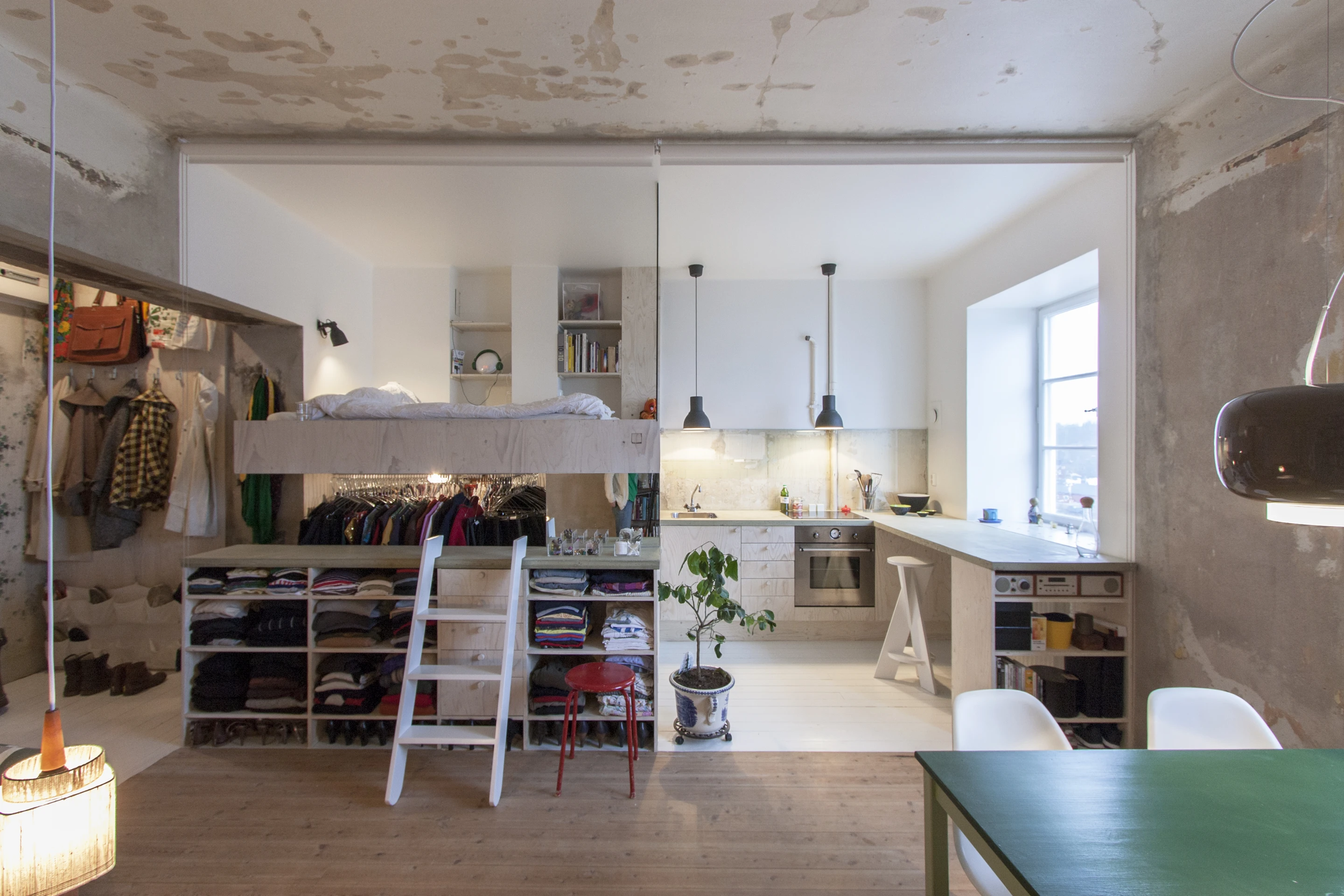 Swedish architect Karin Matz, transforms an abandoned 36sqm room into a multi-purpose tiny home